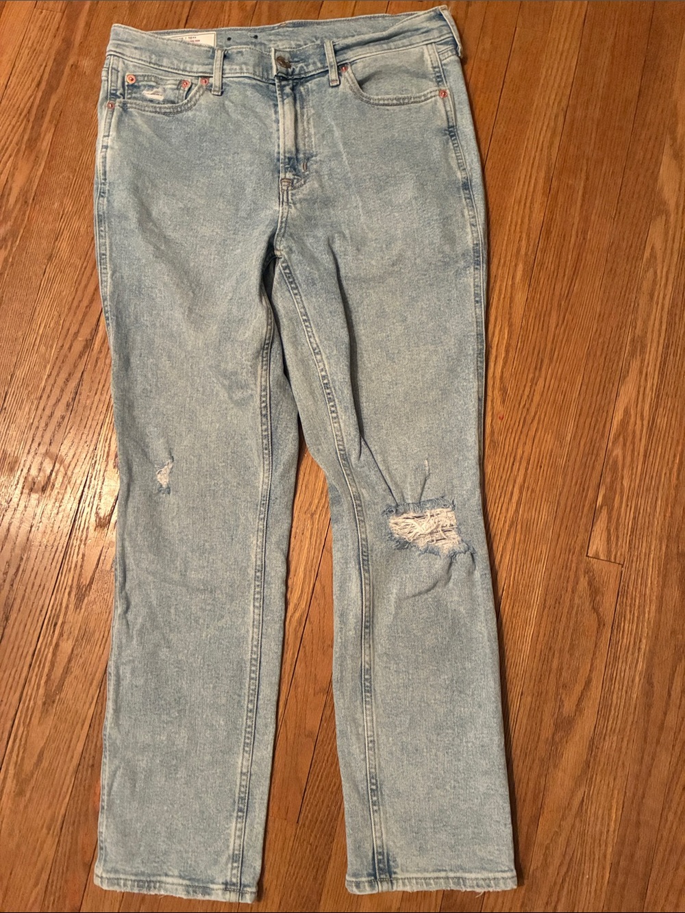 GAP Light Blue Distressed Straight Leg Jeans